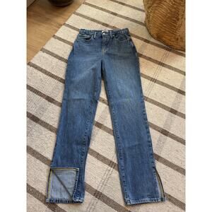 Good American Jeans Straight Leg Split Hem 27 4 Blue Mid Wash High Rise